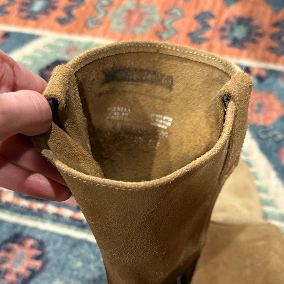 Frye Brown Tan Buck Suede Mid-Calf Heeled Boots - Picture 7 of 8